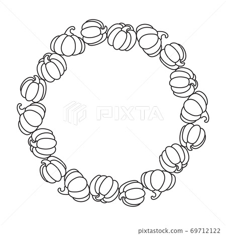 Laser vector cutting round frame with pumpkins for autumn holiday Thanksgiving Day. Decor with place for text. Template cutting file. Silhouette cut Cardmaking Laser vector cutting round frame with pumpkins for autumn holiday Thanksgiving Day. Decor with place for text. Template cutting file. Silhouette cut Cardmaking 69712122