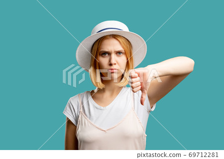 dislike gesture disapproval sign sad woman dislike gesture disapproval sign sad woman 69712281