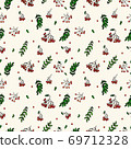 Autumn theme of a cluster of rowanberries with and without a leaf, twigs with leaves, the possibility of binding, tile picture, the never-ending theme 69712328