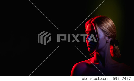 female silhouette neon light portrait woman female silhouette neon light portrait woman 69712437