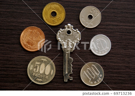 Various Japanese coins and kid 69713236