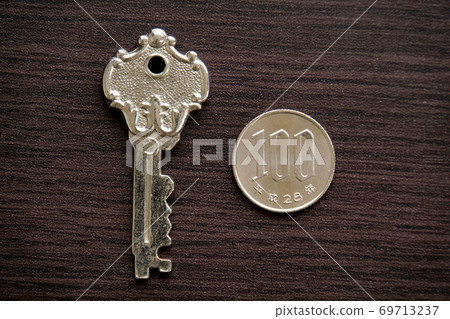 100 yen coin and key 69713237