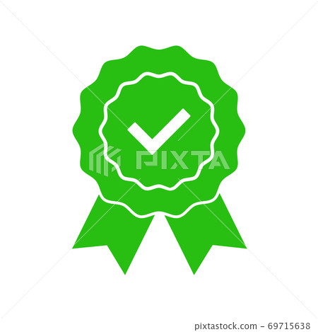 Green approved or certified medal icons in a flat design. 69715638