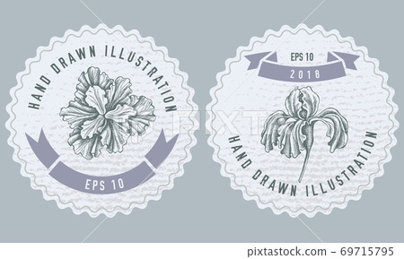Monochrome labels design with illustration of iris 69715795