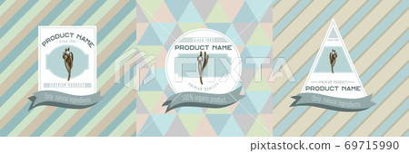 Three colored labels with illustration of brunia Three colored labels with illustration of brunia 69715990