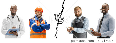 Group of people with different professions isolated on white studio background, horizontal 69716007