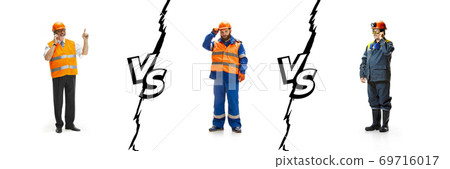 Group of people with different professions isolated on white studio background, horizontal. Comparison 69716017