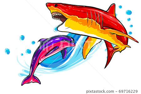 Great White Shark ripping with opened mouth vector Great White Shark ripping with opened mouth vector 69716229