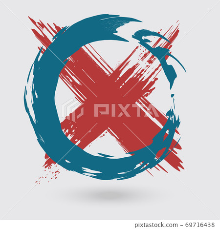 Blue and red ink round cross stroke on white Blue and red ink round cross stroke on white 69716438
