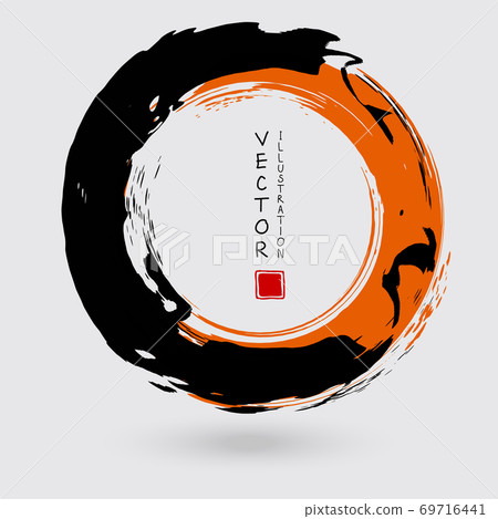 Black and orange ink round stroke on white Black and orange ink round stroke on white 69716441