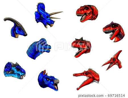Dinosaurs cartoon collection, colorful set of fantasy cute monsters, animals and prehistoric character: 69716514