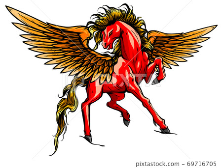 white pegasus, mythological winged horse, illustration isolated on white background vector 69716705