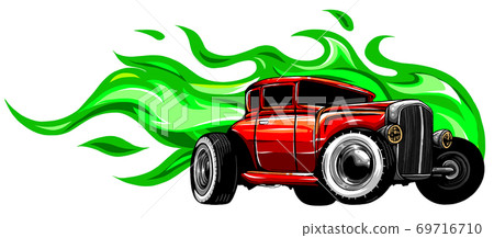 vector illustration muscle car with flames Crazy race vector illustration muscle car with flames Crazy race 69716710