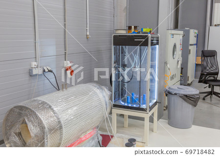 Professional equipment for 3D printing in the workshop. Moscow, Russia 69718482