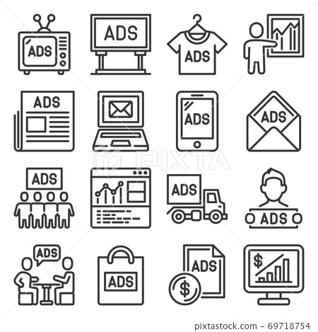Advertisement Icons. Ads Sign Set on White Background. Vector Advertisement Icons. Ads Sign Set on White Background. Vector 69718754