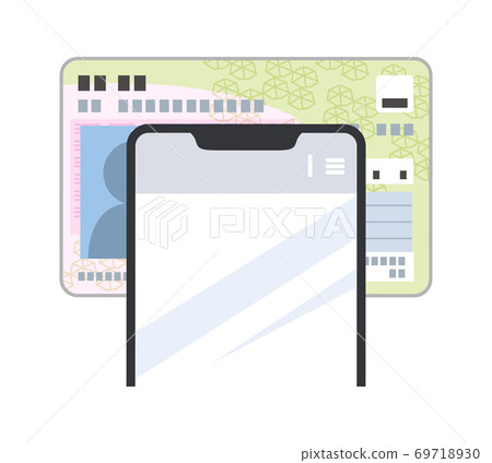 Illustration of reading my number card with a smartphone (simple) Illustration of reading my number card with a smartphone (simple) 69718930