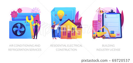 Builder contractor services abstract concept vector illustrations. 69720537