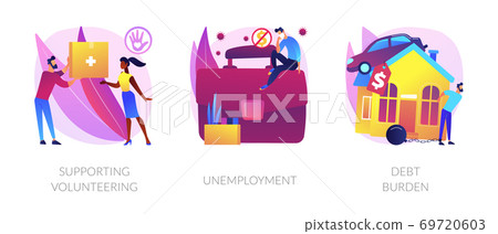 Socio-economic outbreak impact abstract concept vector illustrations. 69720603