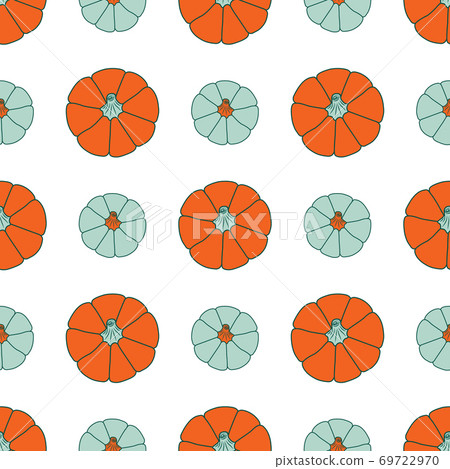 Colorful pumpkins on a white background. Seamless vector pattern. Autumn illustrations for holiday decorations, postcards, banners, gift wrapping paper, modern prints, bright fabrics, textiles. Colorful pumpkins on a white background. Seamless vector pattern. Autumn illustrations for holiday decorations, postcards, banners, gift wrapping paper, modern prints, bright fabrics, textiles. 69722970