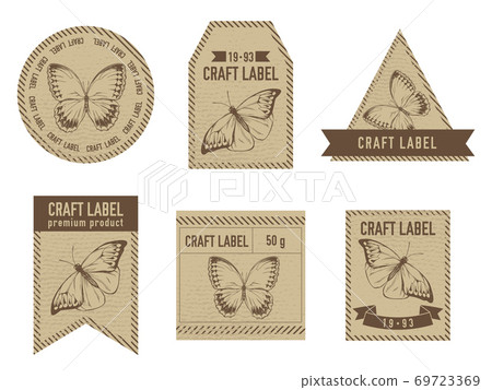Craft labels vintage design with illustration of great orange-tip, jungle queens 69723369