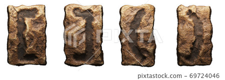 Set of rocky symbols left, right square bracket and left, right perentheeses . Font of stone on white background. 3d Set of rocky symbols left, right square bracket and left, right perentheeses . Font of stone on white background. 3d 69724046