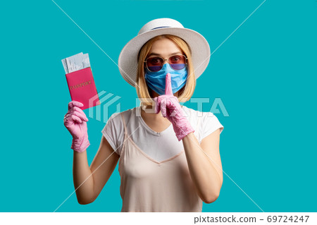 silence gesture travel restriction woman mask silence gesture travel restriction woman mask 69724247