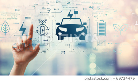 EV concept with hand pressing a button 69724479