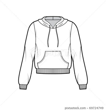 Cotton-fleece hoodie technical fashion illustration with relaxed fit, long sleeves, ribbed trims, front pocket jumper Cotton-fleece hoodie technical fashion illustration with relaxed fit, long sleeves, ribbed trims, front pocket jumper 69724749