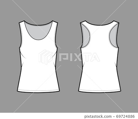 Racer-back cotton-jersey tank technical fashion illustration with relax fit, wide scoop neckline. Flat outwear cami Racer-back cotton-jersey tank technical fashion illustration with relax fit, wide scoop neckline. Flat outwear cami 69724886