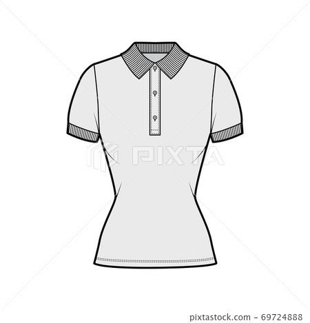Polo shirt technical fashion illustration with cotton-jersey short sleeves, close fit, buttons along the front outwear 69724888