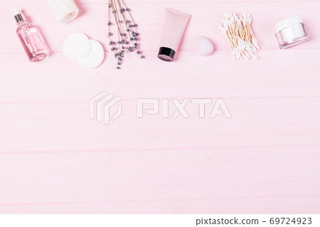 Flat lay composition with cosmetic cream 69724923