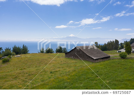 Aerial Farming lands and won at Llanquihue Lake. Puerto Varas, Chile, South America. 69725087