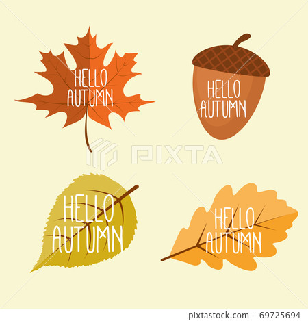 Abstract Hello Autumn Background with Falling Leaves, Rowan and Acorn. Vector Illustration Abstract Hello Autumn Background with Falling Leaves, Rowan and Acorn. Vector Illustration 69725694