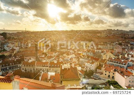 Lisbon, Portugal skyline in sunny summer day 69725724