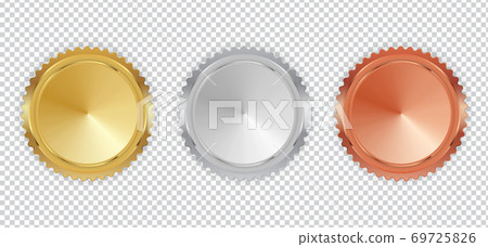 Champion Gold, Silver and Bronze Medal  Icon Sign First, Second and Third Place Collection Set Isolated on White Background. Vector Illustration 69725826