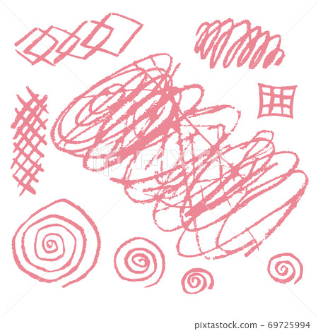 Cute children's drawing. Colored wax crayons. Icons, signs, symbols, pins 69725994