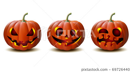 set of Halloween pumpkins in vector with different faces 69726440