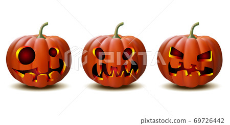 set of Halloween pumpkins in vector with different faces 69726442
