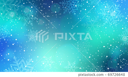 Abstract winter background with falling snow. Holiday christmas backdrop with different types of snow and bokeh. Template for decoration cards for Merry Christmas and Happy New Year greetings 69726648