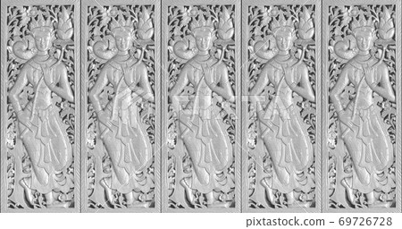 Traditional Old wood carving on the wall of Temple Traditional Old wood carving on the wall of Temple 69726728