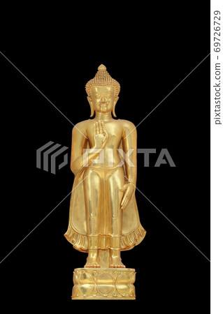 Golden buddha statue isolated on black background 69726729