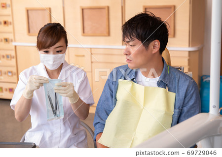Dental hygienist and male patient Dental hygienist and male patient 69729046