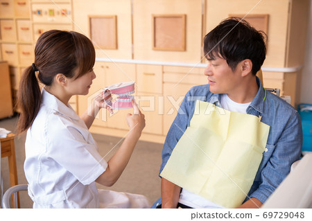 Dental hygienist and male patient 69729048