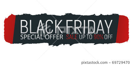 Concept black friday event banner and flyer, big sale clearance font text vector illustration. Design advertisement 90% closeout promotion label, shopping day. 69729470