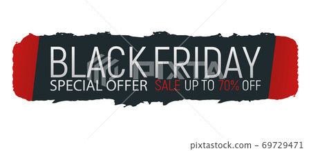 Concept black friday event banner and flyer, big sale clearance font text vector illustration. Design advertisement 70% closeout promotion label, shopping day. 69729471