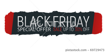 Concept black friday event banner and flyer, big sale clearance font text vector illustration. Design advertisement 30% closeout promotion label. 69729473