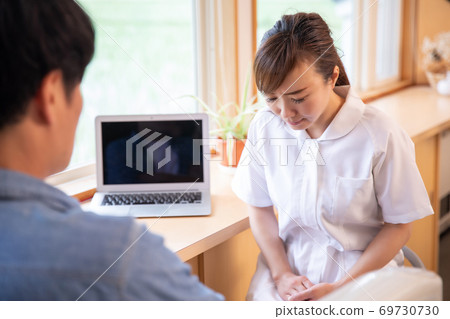 亞裔女性護士和男性患者 亞裔女性護士和男性患者 69730730