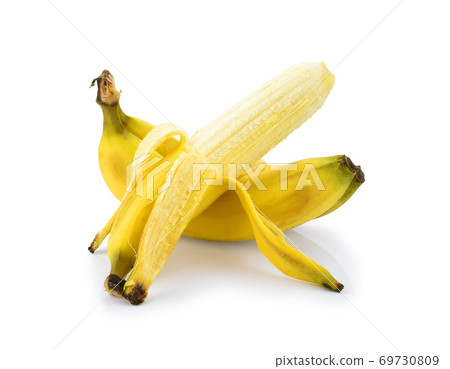 Half peeled Banana, Open Banana isolated on a white background. 69730809