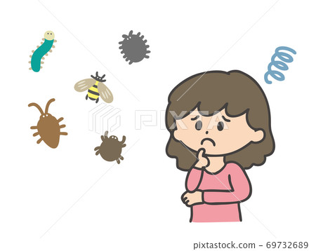 Illustration of a woman suffering from pests 69732689