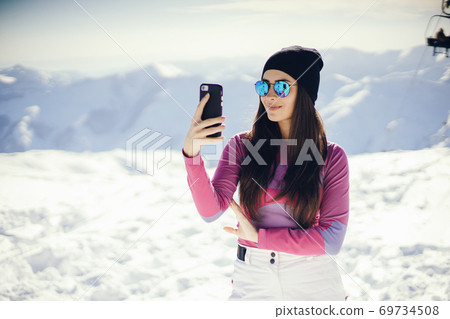 girl near mountains girl near mountains 69734508